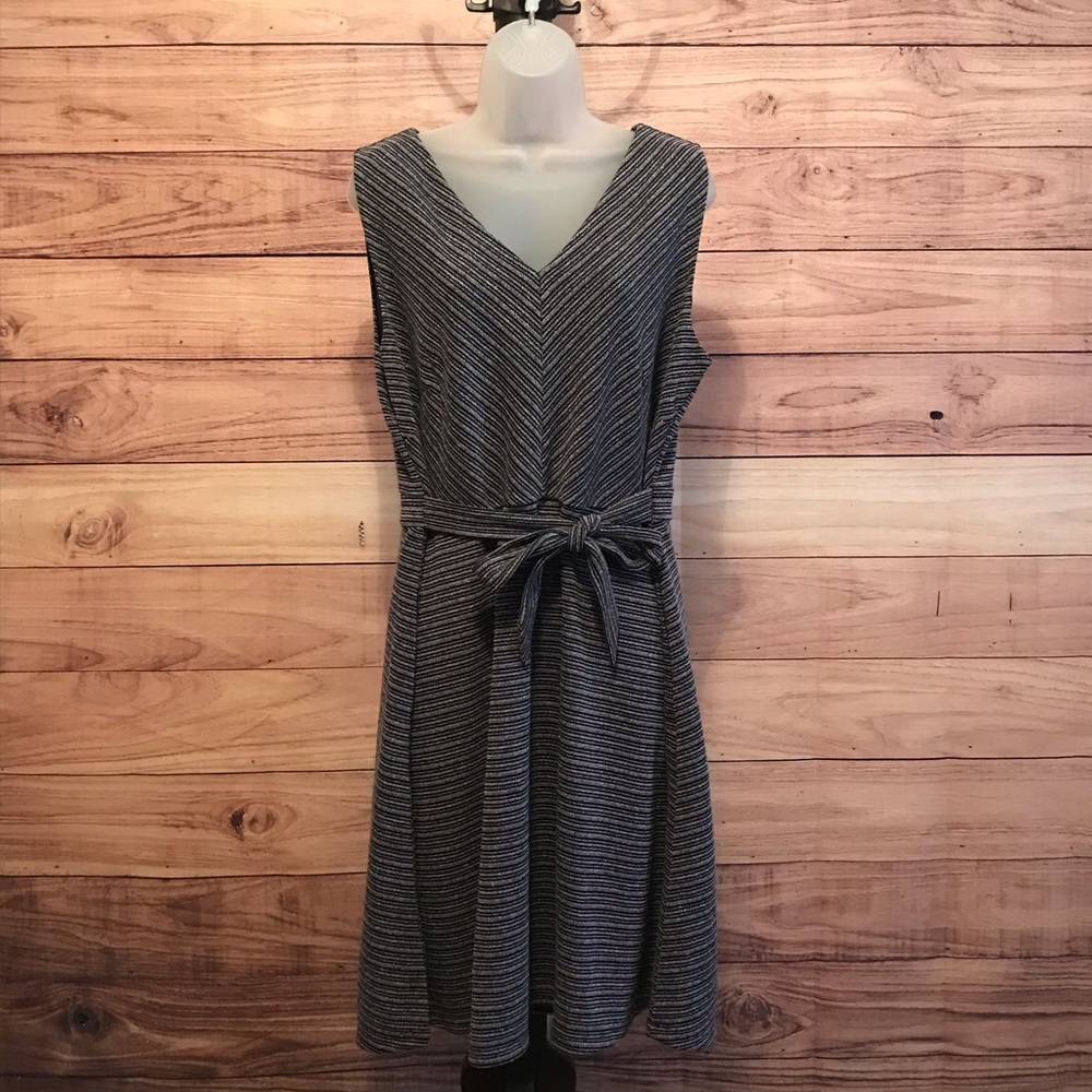 LOFT Plus Textured Stripe Tie Waist Flare Dress